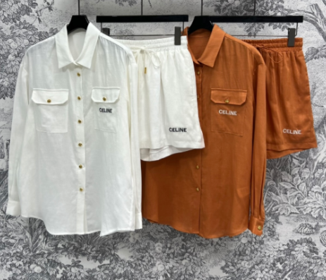 Celine 25 Suit Marrone e Bianco Lino Poliestere