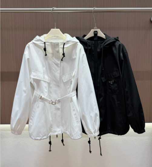 Prada 25 Elastic Waist Jacket Black and White Polyester