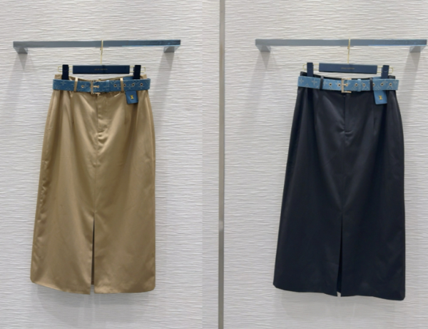 LV 25S Long Skirt Black Brown Cotton Polyester