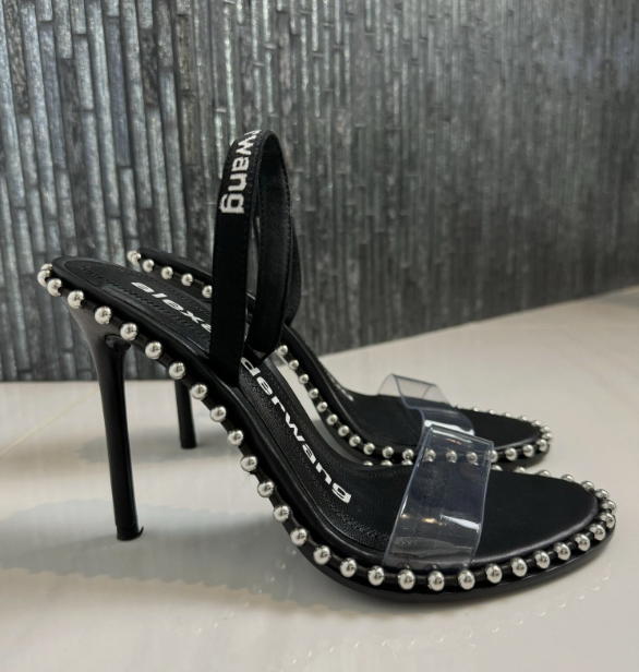 Alexander Wang Nova Logo Sandal in Black Leather