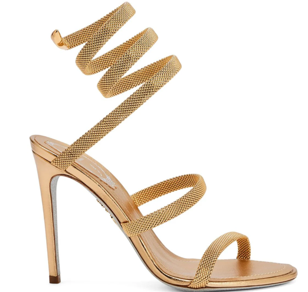 RC Cleo 105mm Crystal-Embellished Sandals Beige Satin Leather