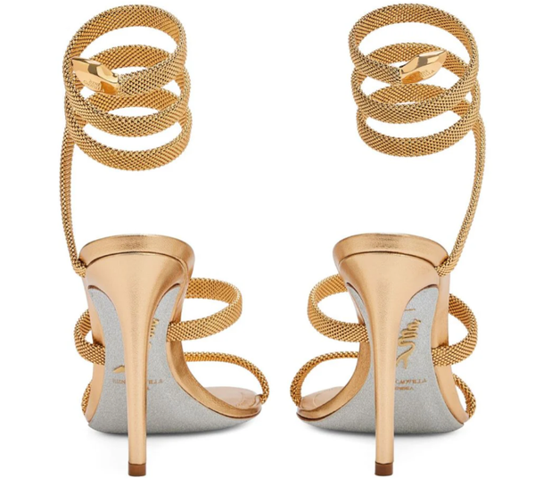 RC Cleo 105mm Crystal-Embellished Sandals Beige Satin Leather