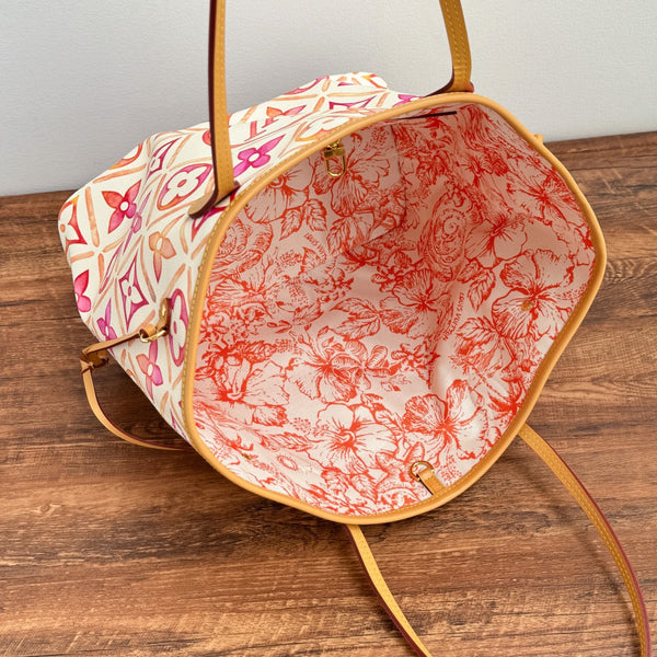 neverfull mm 31cm coral monogram canvas