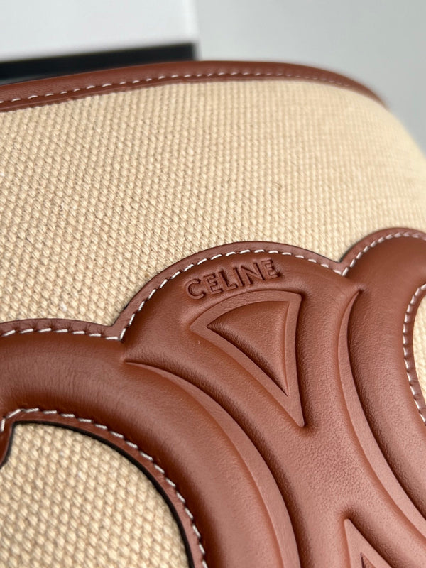 SECCHIELLO PICCOLO CUIR TRIOMPHE 24CM IN TESSUTO A RIGHE E PELLE DI VITELLO TAN