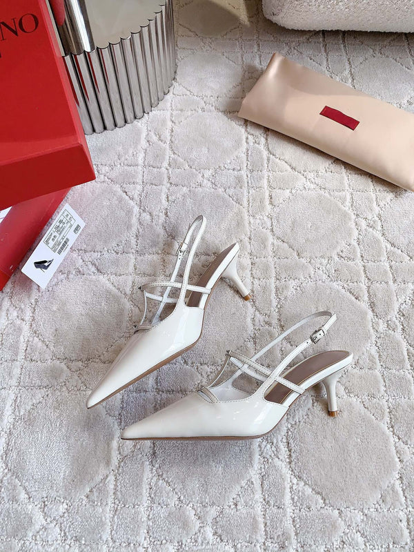 2 Rockstud Slingback 65mm Shiny White