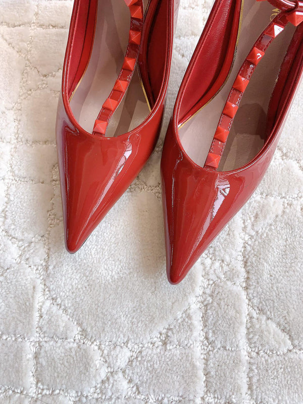 Rockstud TStrap 10cm Rosso