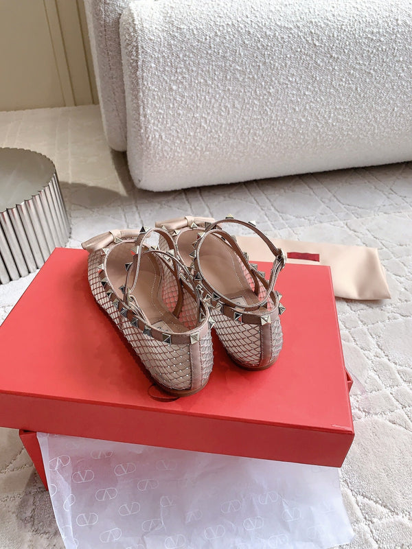 Rockstud Mesh Ballerina Rose Cannelle With Crystals