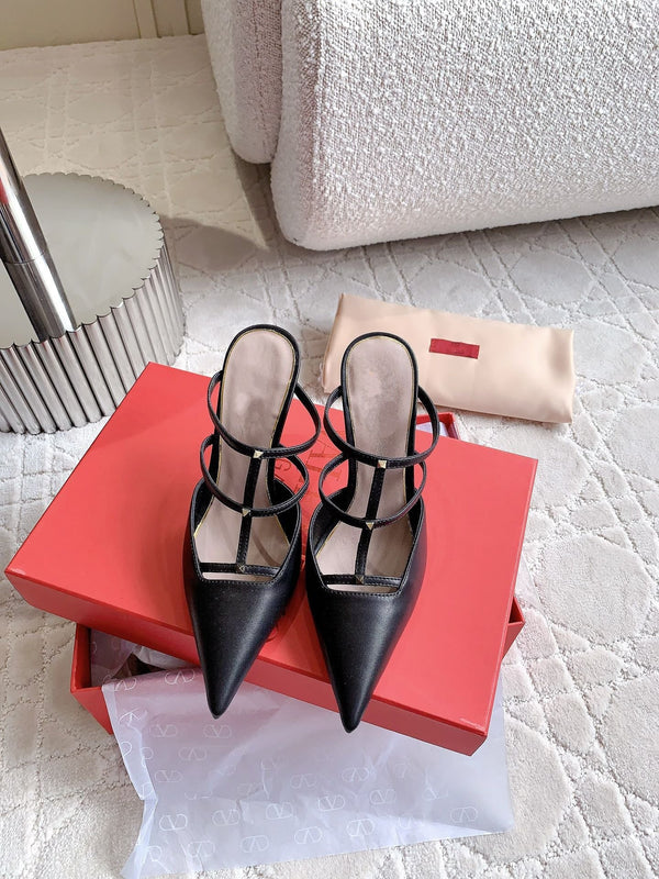 Rockstud Wispy Calfskin Mule 90mm Nero Opaco