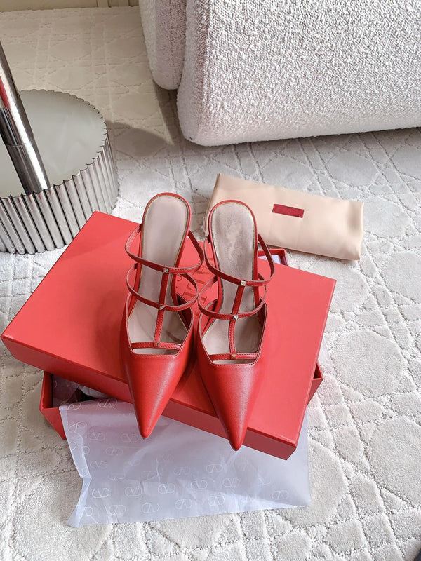 Rockstud Wispy Calfskin Mule 90mm Rosso Opaco