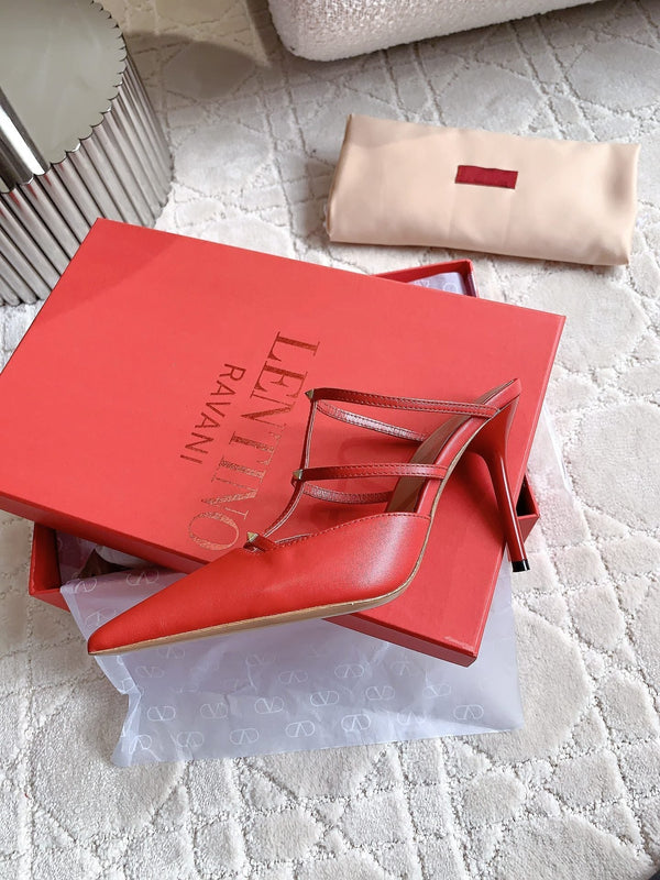 Rockstud Wispy Calfskin Mule 90mm Rosso Opaco