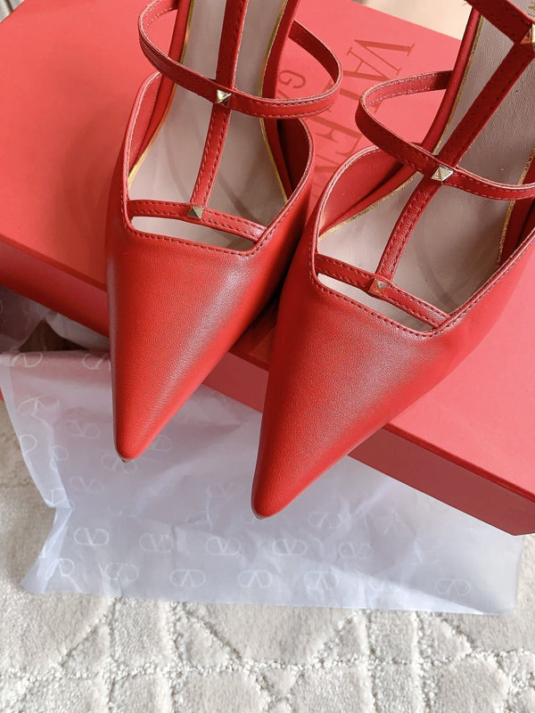 Rockstud Wispy Calfskin Mule 90mm Rosso Opaco