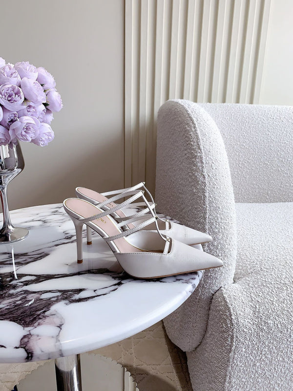 Rockstud Wispy Calfskin Mule 90mm Bianco Opaco