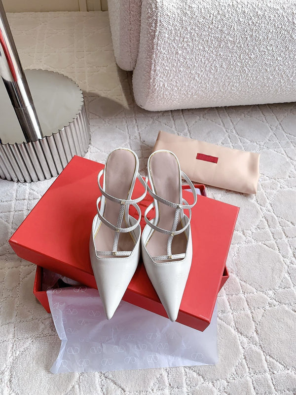 Rockstud Wispy Calfskin Mule 90mm Bianco Opaco