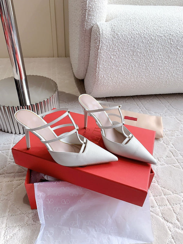 Rockstud Wispy Calfskin Mule 90mm Bianco Opaco
