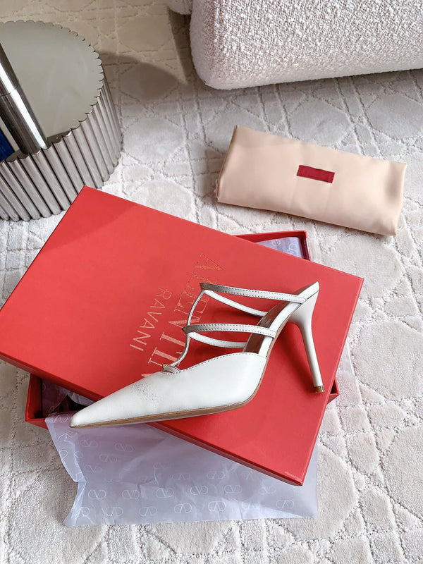 Rockstud Wispy Calfskin Mule 90mm Bianco Opaco