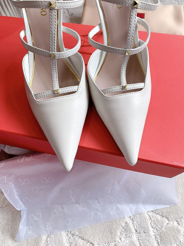 Rockstud Wispy Calfskin Mule 90mm Bianco Opaco