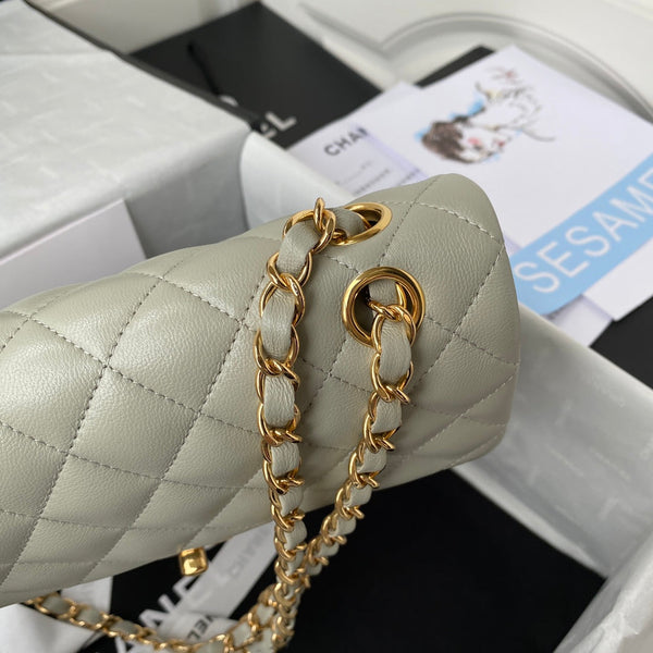 Medium Classic Flap Bag 23cm Light Grey Lambskin Gold Hardware