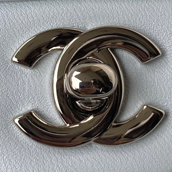 Medium Classic Flap Bag 23cm Light Blue Lambskin Silver Hardware