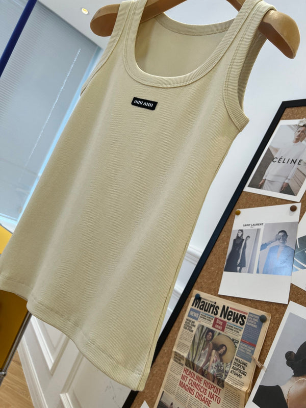 Miu Beige Cotton Tank Top