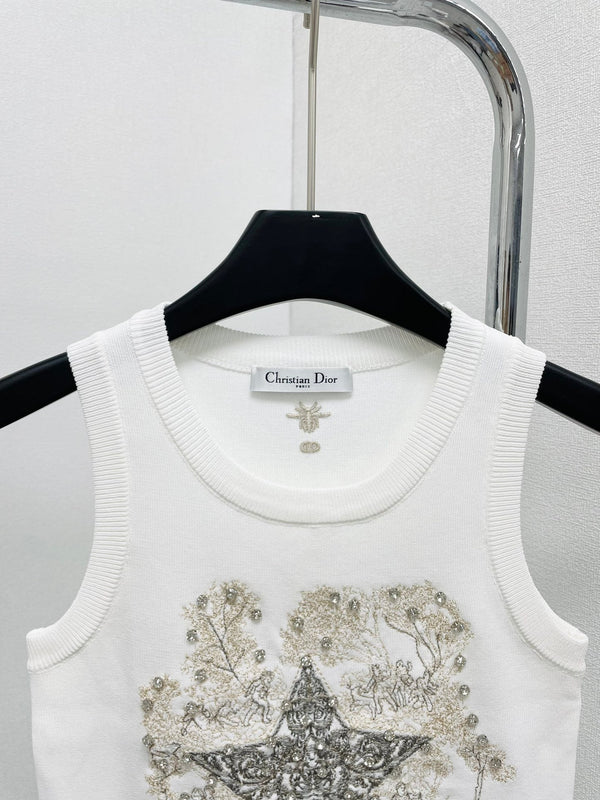 CD Star Embroidered Cropped Tank Top