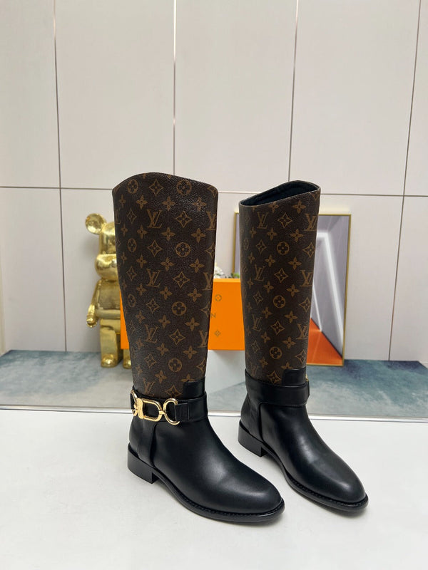 LV Westside Flat High Boot 40mm Dark Brown Monogram Lambskin