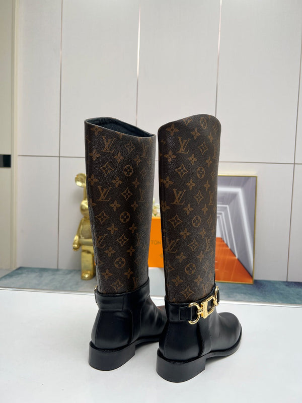 LV Westside Flat High Boot 40mm Dark Brown Monogram Lambskin