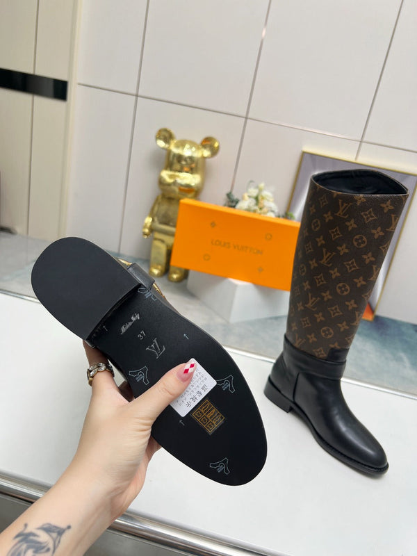 LV Westside Flat High Boot 40mm Dark Brown Monogram Lambskin