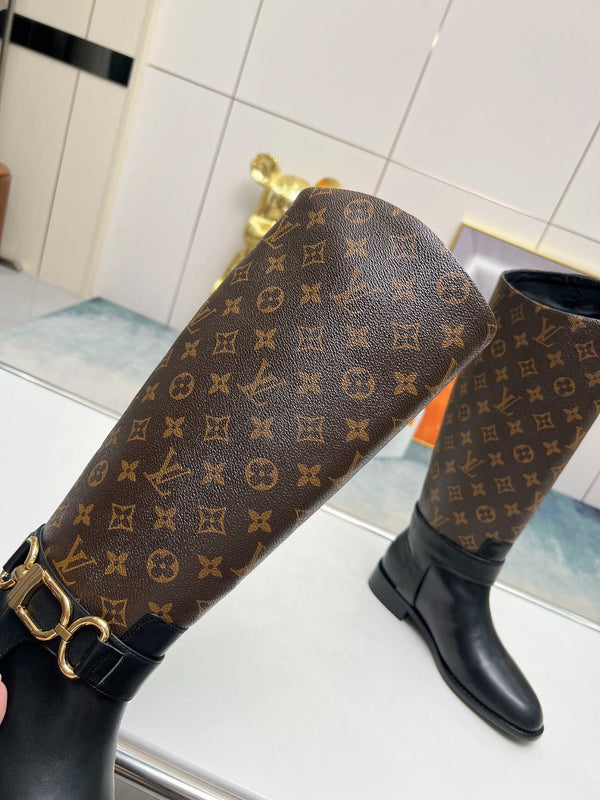 LV Westside Flat High Boot 40mm Dark Brown Monogram Lambskin