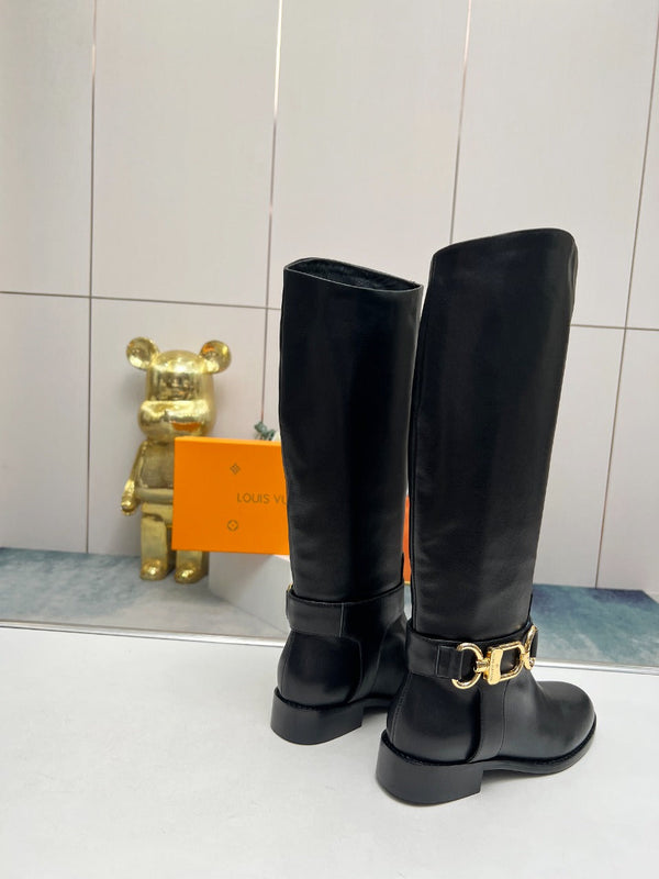 Stivale alto piatto LV Westside 40mm in pelle di agnello nera liscia