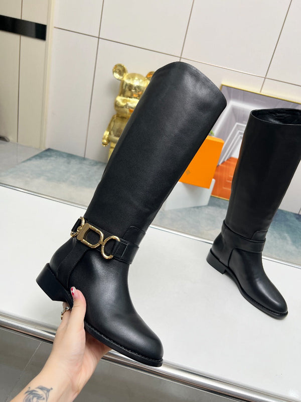 Stivale alto piatto LV Westside 40mm in pelle di agnello nera liscia