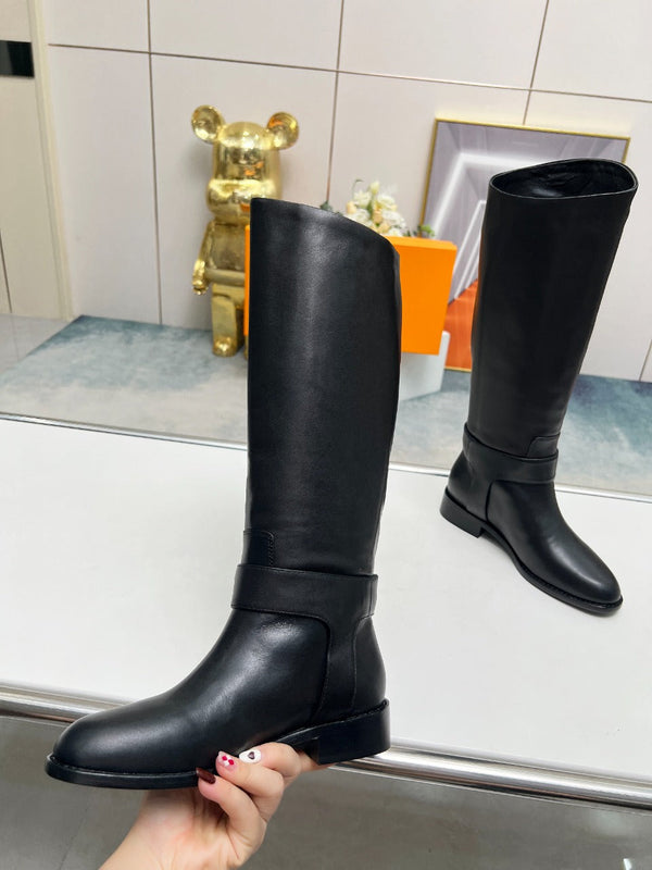 Stivale alto piatto LV Westside 40mm in pelle di agnello nera liscia