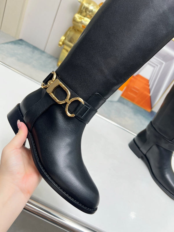 Stivale alto piatto LV Westside 40mm in pelle di agnello nera liscia