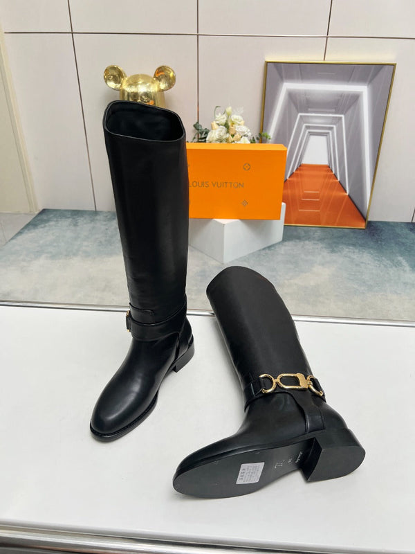 Stivale alto piatto LV Westside 40mm in pelle di agnello nera liscia