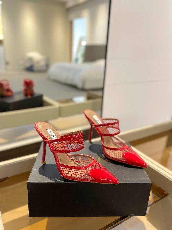 alaia mule 110 fishnet red heart lambskin