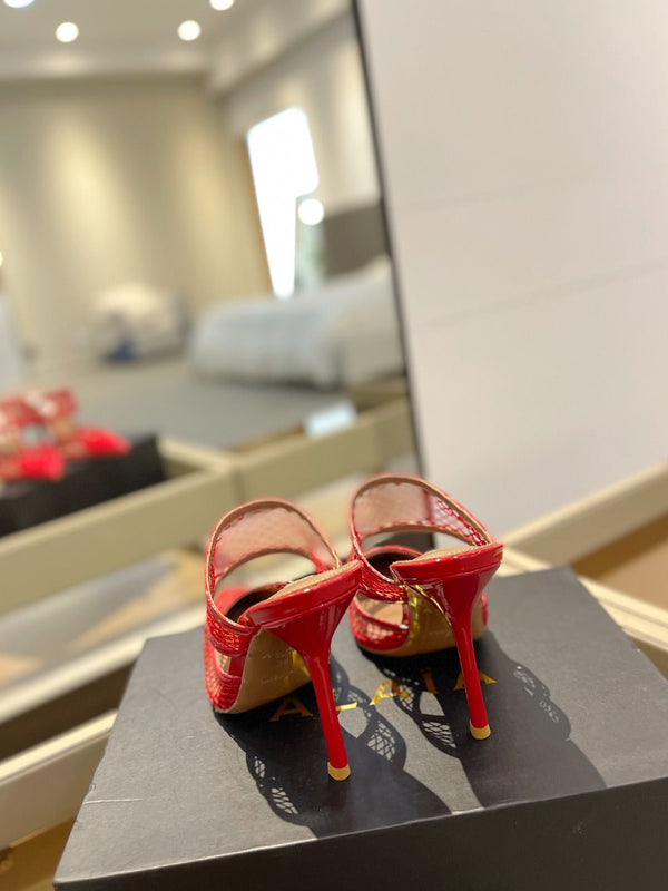 alaia mule 110 fishnet red heart lambskin