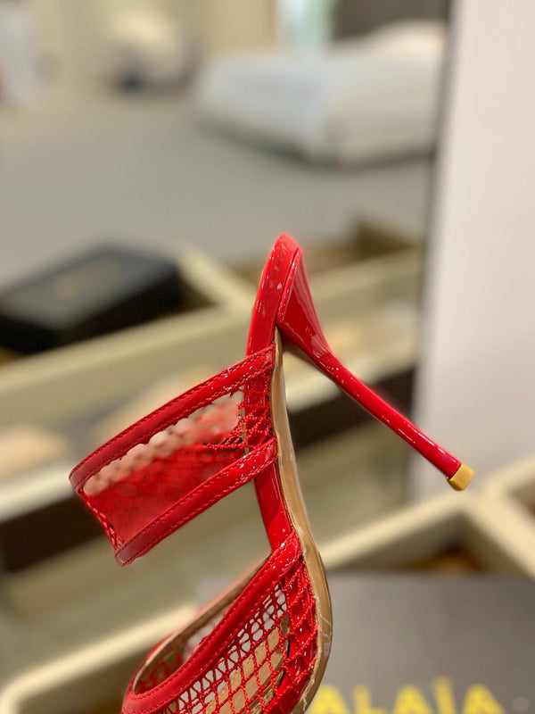 alaia mule 110 fishnet red heart lambskin
