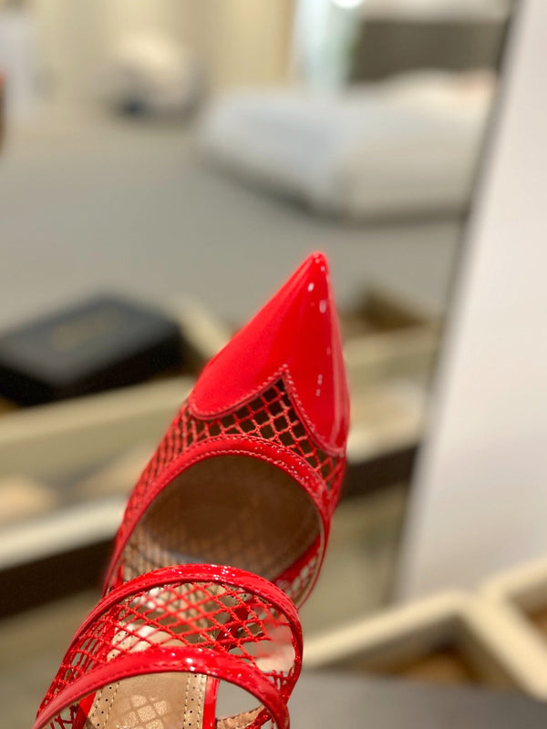 alaia mule 110 fishnet red heart lambskin