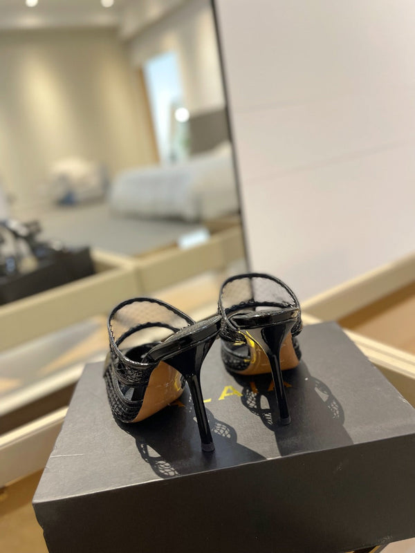 alaia mule 110 fishnet black heart lambskin