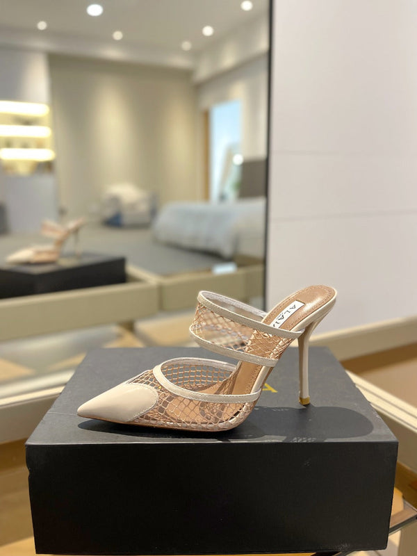 alaia mule 110 fishnet cream heart lambskin