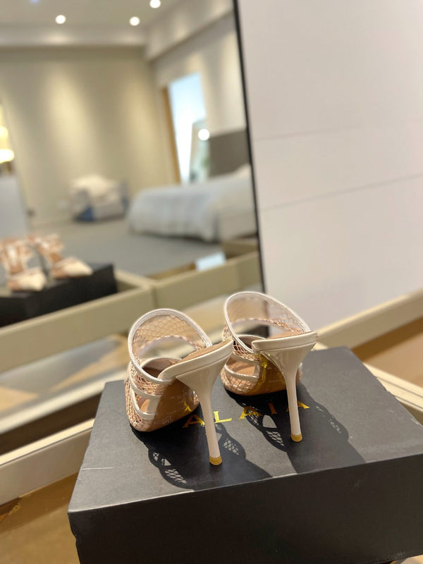 alaia mule 110 fishnet cream heart lambskin