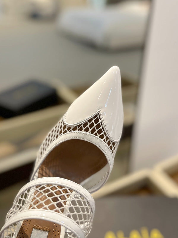alaia mule 110 fishnet white heart lambskin