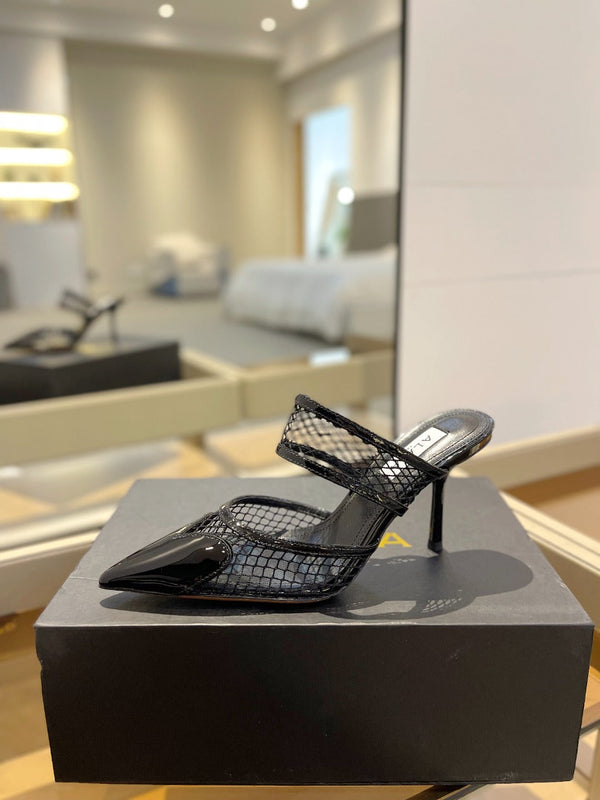 alaia mule 85 fishnet black heart lambskin