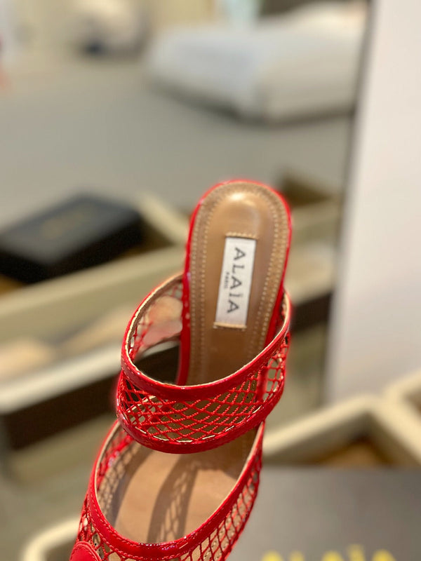 alaia mule 85 fishnet red heart lambskin