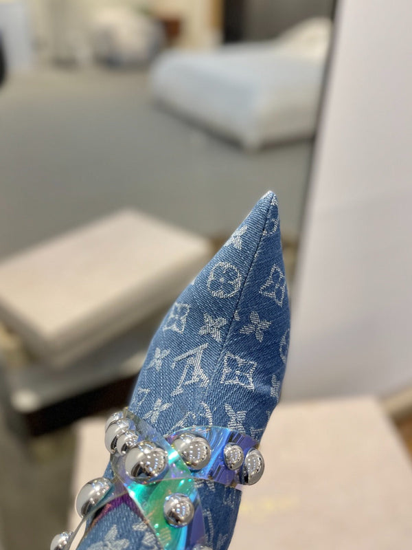 Stivaletti LV 100mm Tessuto jacquard monogramma blu