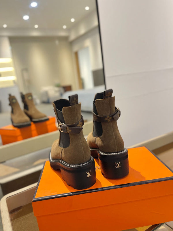 LV Beaubourg Ankle Boot 100mm Brown Yellow Suede