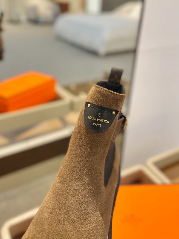 LV Beaubourg Ankle Boot 100mm Brown Yellow Suede