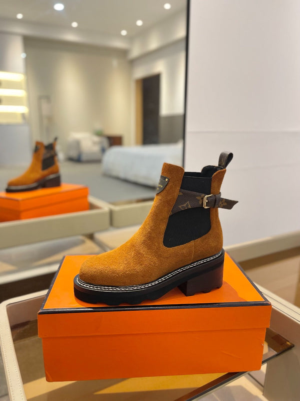 LV Beaubourg Ankle Boot 100mm Orange Yellow Suede