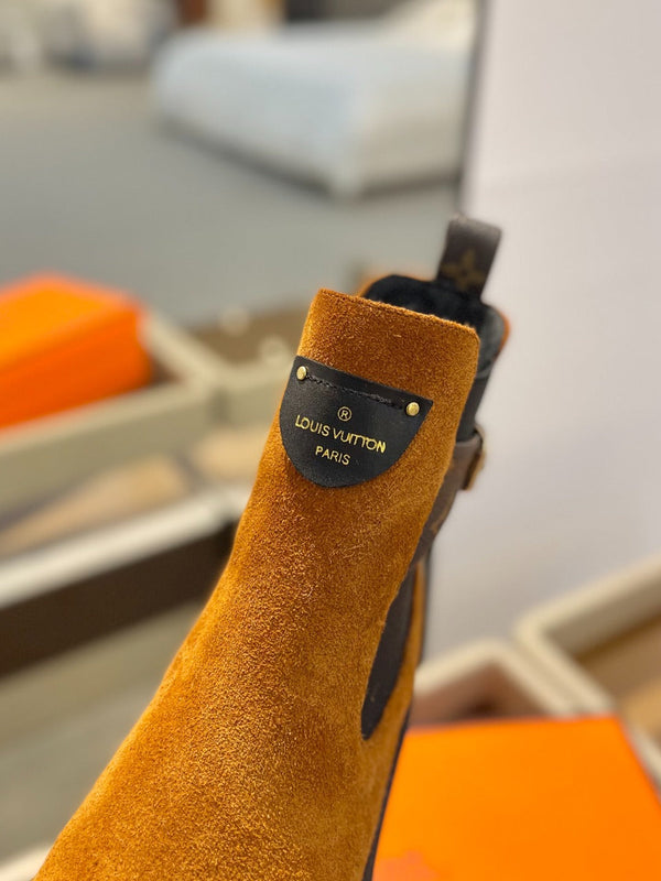 LV Beaubourg Ankle Boot 100mm Orange Yellow Suede