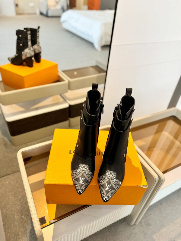 LV Trinity Ankle Boot 75mm Black Mix White Monogram Calfskin