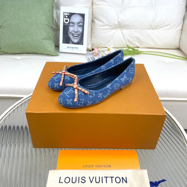 LV Nina Doll Shoes Dark Blue Monogram Denim Printed Fabric